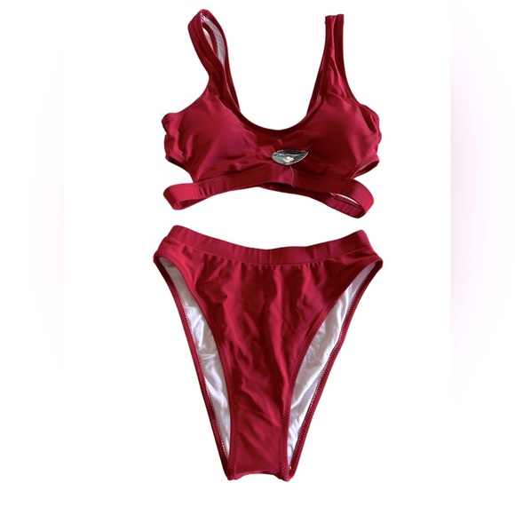 Crimson red high cut high waist athletic bikini set size small NWT - Picture 1 of 3